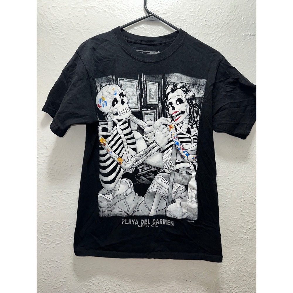 TAN TAN PLAYERA MEXICAN SKULL SKELETON GRAPHIC T SHIRT MENS SIZE M